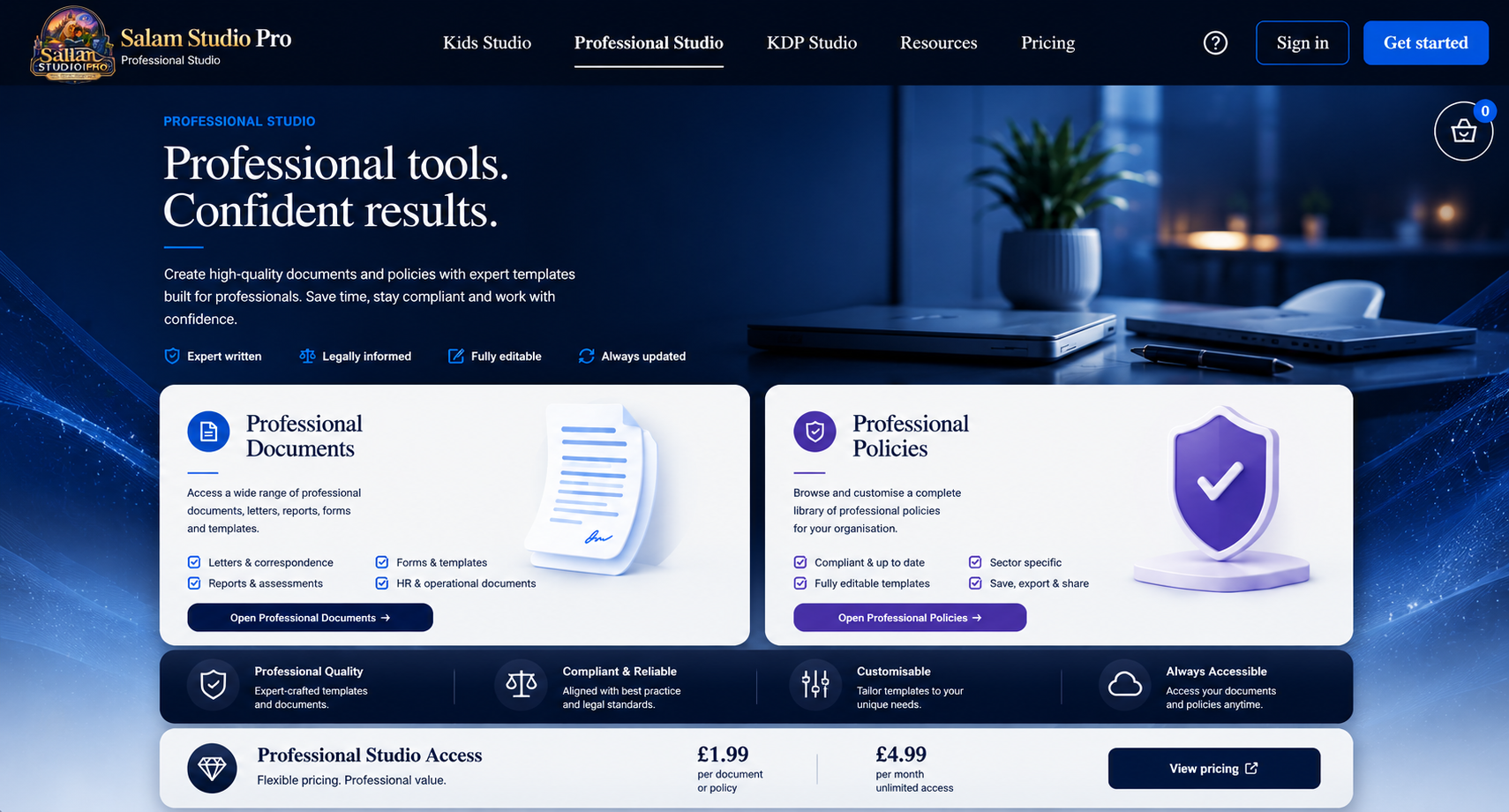 Salam Studio Pro Professional Studio with editable documents, professional policy templates and pricing options